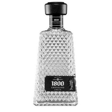 A sleek bottle of 1800 Cristalino Añejo Tequila with a clear, elegant design, featuring premium craftsmanship and rich, smooth tequila inside.