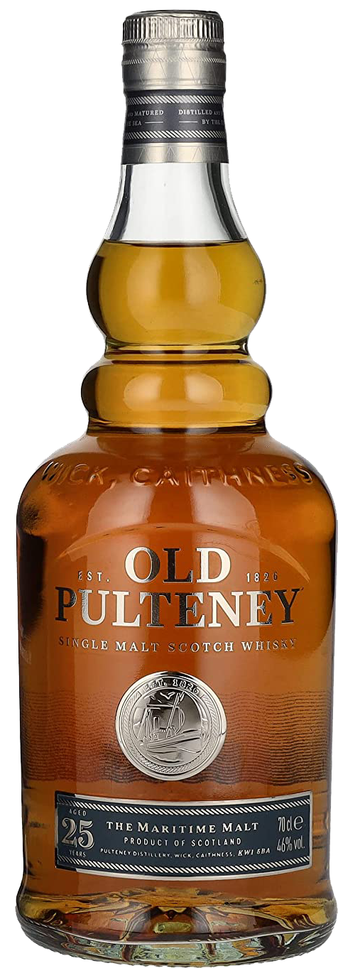 Experience the rich flavors of Old Pulteney 25 Year Old, a single malt Scotch matured to perfection. Bold, complex, and smooth—a true connoisseur’s choice.  