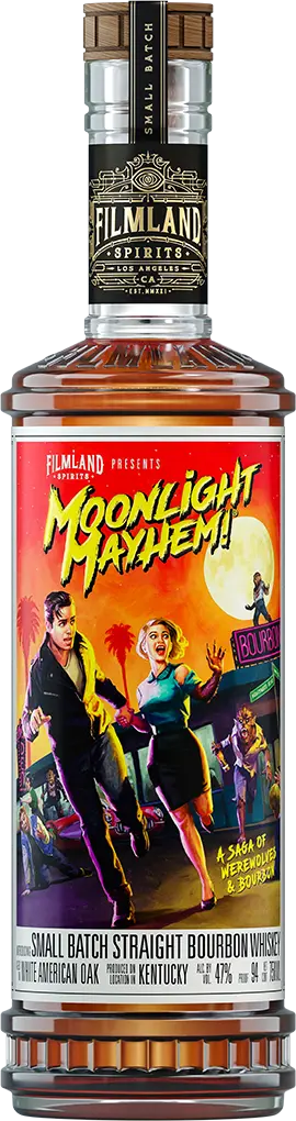 Discover Filmland Spirits Moonlight Mayhem Straight Bourbon, crafted for bold flavor and cinematic fun. Notes of caramel, vanilla, and oak await. Sip the adventure!  