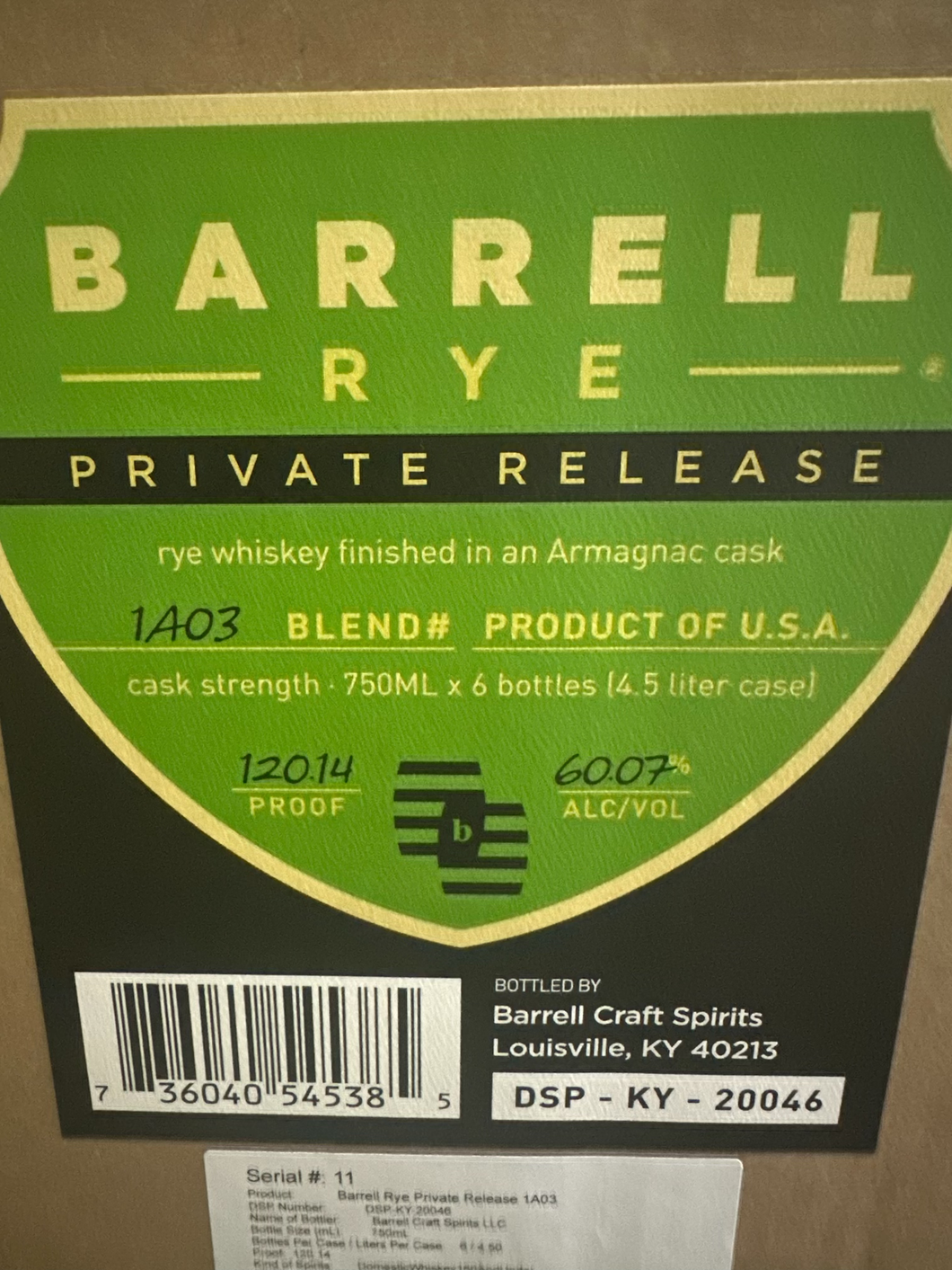 Barrell Rye Private Release finished in Armagnac Cask