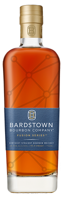 Bardstown Bourbon Company Fusion Series No. 6 bottle displayed on a wooden surface, surrounded by rich amber tones, highlighting its premium blend of bourbon.