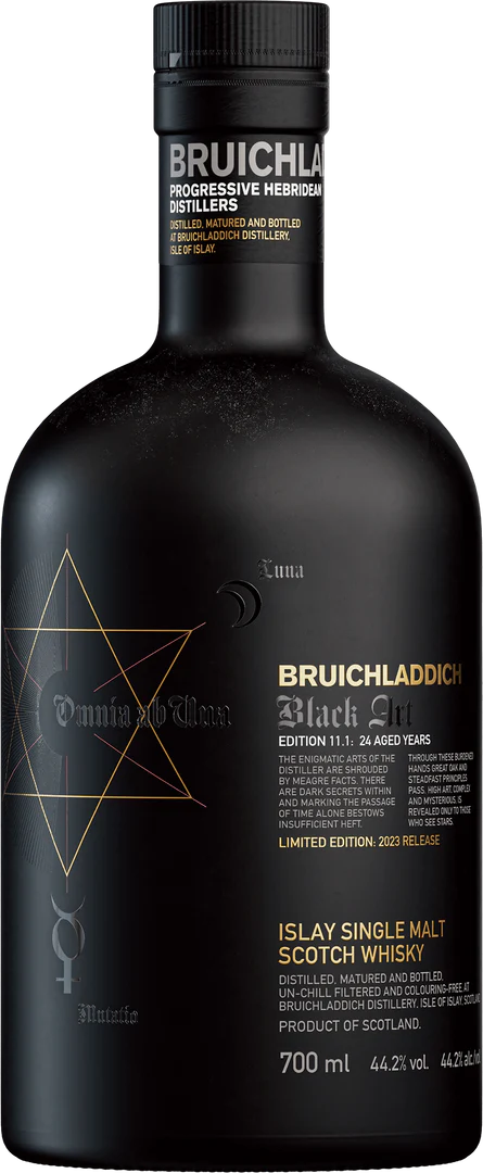 Unlock the secrets of Bruichladdich Black Art 11.1 Scotch. A 29-year-old unpeated Islay single malt, masterfully crafted with layers of rich flavor.