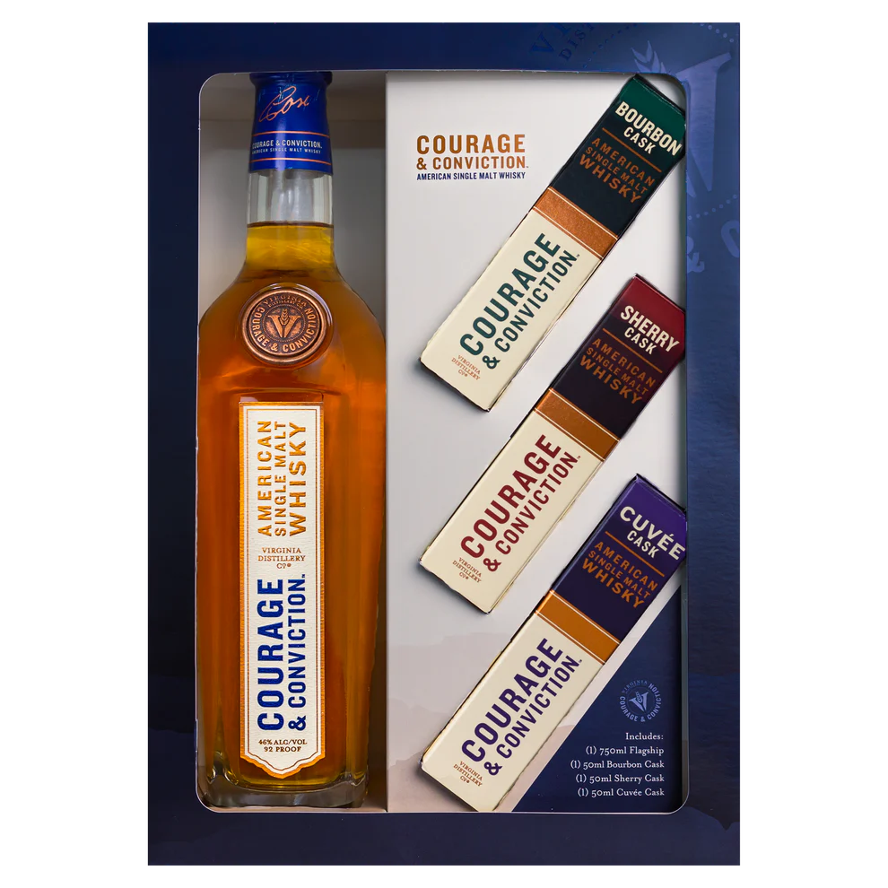 Virginia Distillery Co Courage and Conviction American Single Malt Gift Set 750 ml + 3 x 50 ml