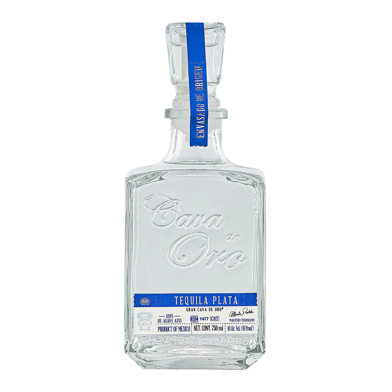 Experience the purity of Cava de Oro Tequila Plata. Made from 100% blue Weber agave, this premium tequila offers crisp flavors of sweet agave and citrus. Perfect for sipping or cocktails.  