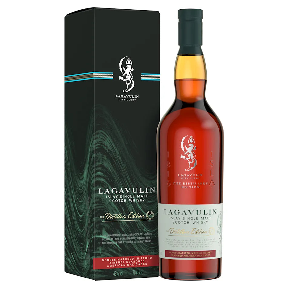 Discover Lagavulin 2022 Distillers Edition, a refined Islay single malt with bold peat smoke and notes of dried fruit, dark chocolate, and spice. Order now for a timeless whisky experience.  