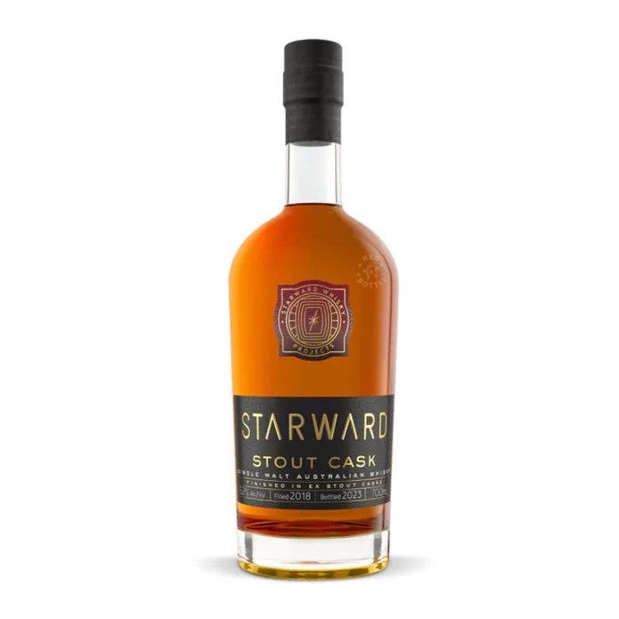 Explore the bold flavors of Starward Australian Single Malt Stout Cask. Crafted in Melbourne, it features notes of chocolate, coffee, and caramel with a velvety finish.