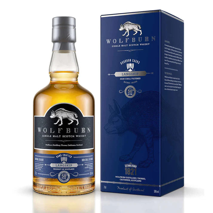 Explore the bold flavors of Wolfburn Langskip Scotch. A Highland single malt matured in American oak, crafted for a rich, creamy, and spiced oak finish. Perfect for whisky lovers.  