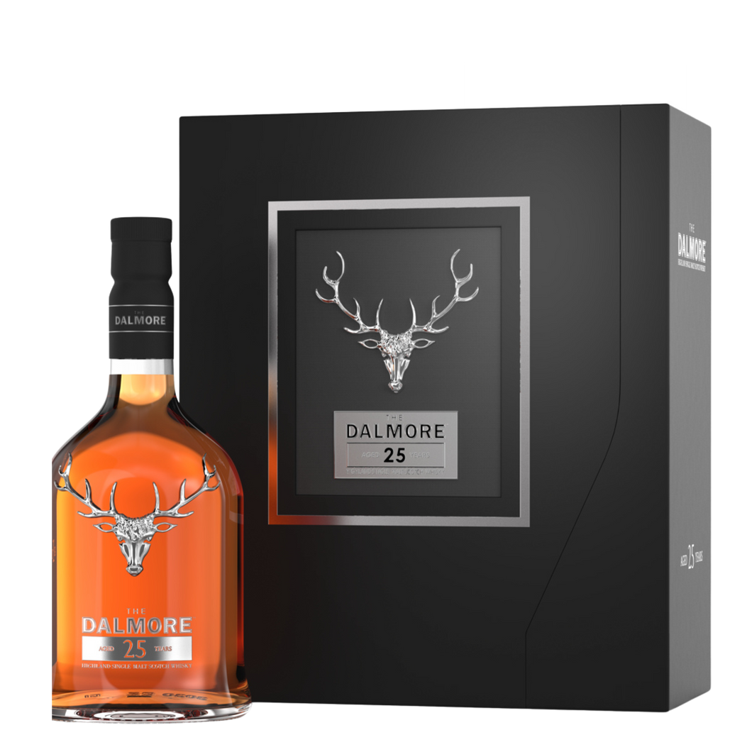 Explore The Dalmore 25, a luxurious single malt scotch whisky aged to perfection in sherry, bourbon, and port casks. A collector's must-have with rich, complex flavors.