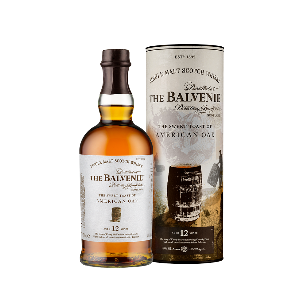 Experience the sweet yet vibrant flavors of The Balvenie Stories 12 Year Old. Aged in toasted American oak barrels, this single malt whisky offers notes of candied fruit, toffee, and vanilla.