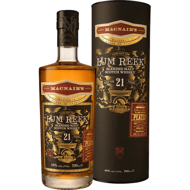 Discover Macnair's Lum Reek Peated Blended Malt 21 Year—an expertly crafted whisky offering elegant notes of peat smoke, dried fruits, and oak. A true connoisseur's delight.