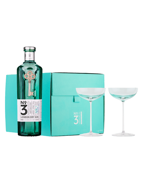 No 3 London Dry Gin with Martini Glasses Gift Set 750 ml