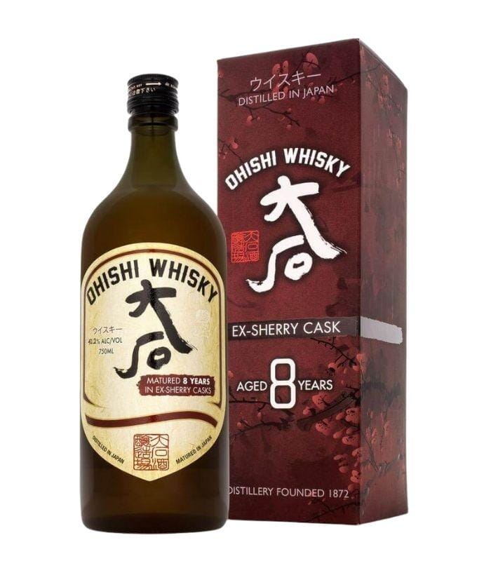 Savor the Ohishi 8 Year Ex-Sherry Cask Finish Japanese Whisky. Aged to perfection, it offers luscious notes of dried fruits, chocolate, and spice.