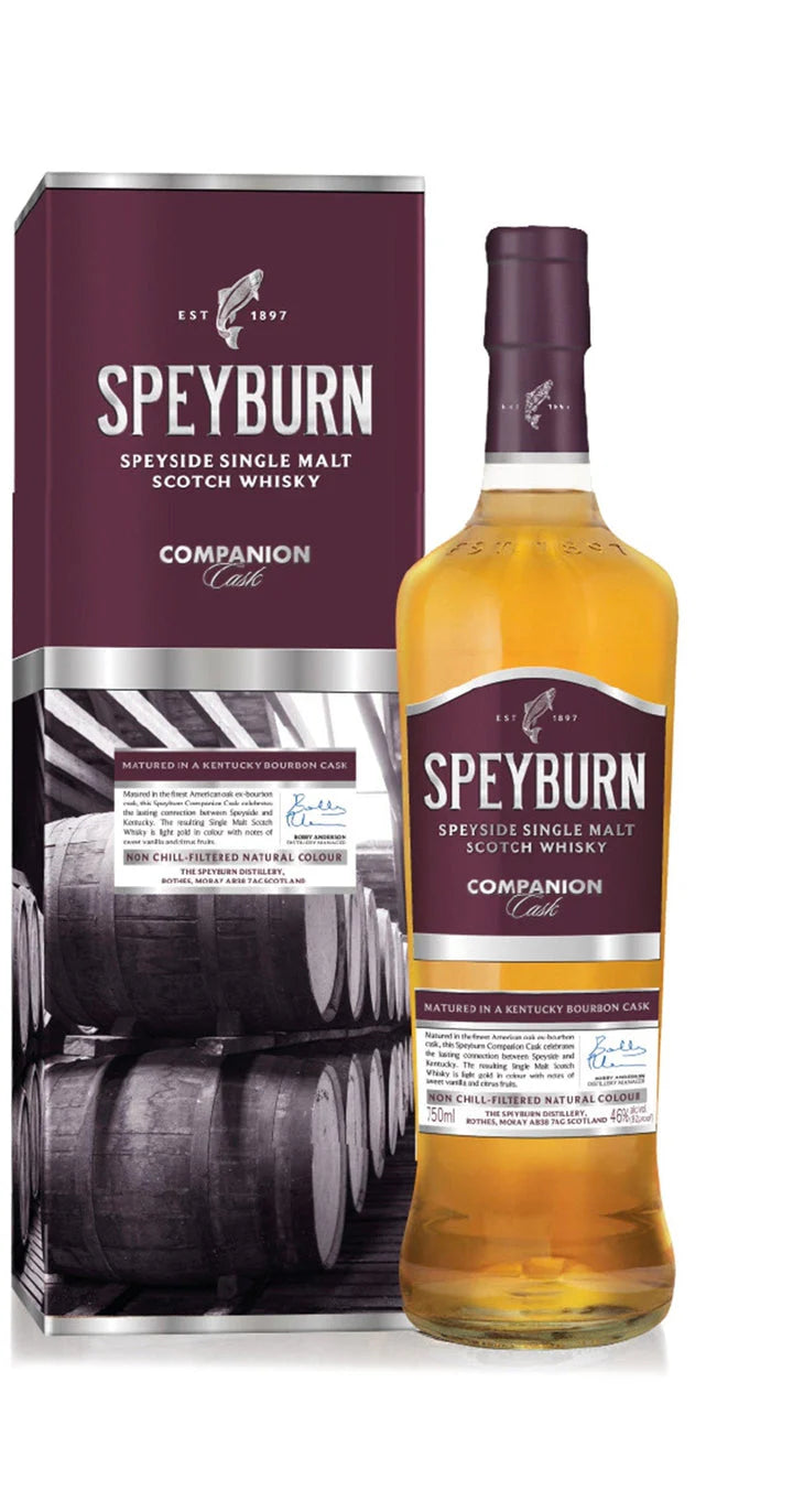 Indulge in the Speyburn Companion Cask Single Malt Scotch, matured in American Oak ex-bourbon casks. Enjoy notes of vanilla, honey, and citrus in every sip.