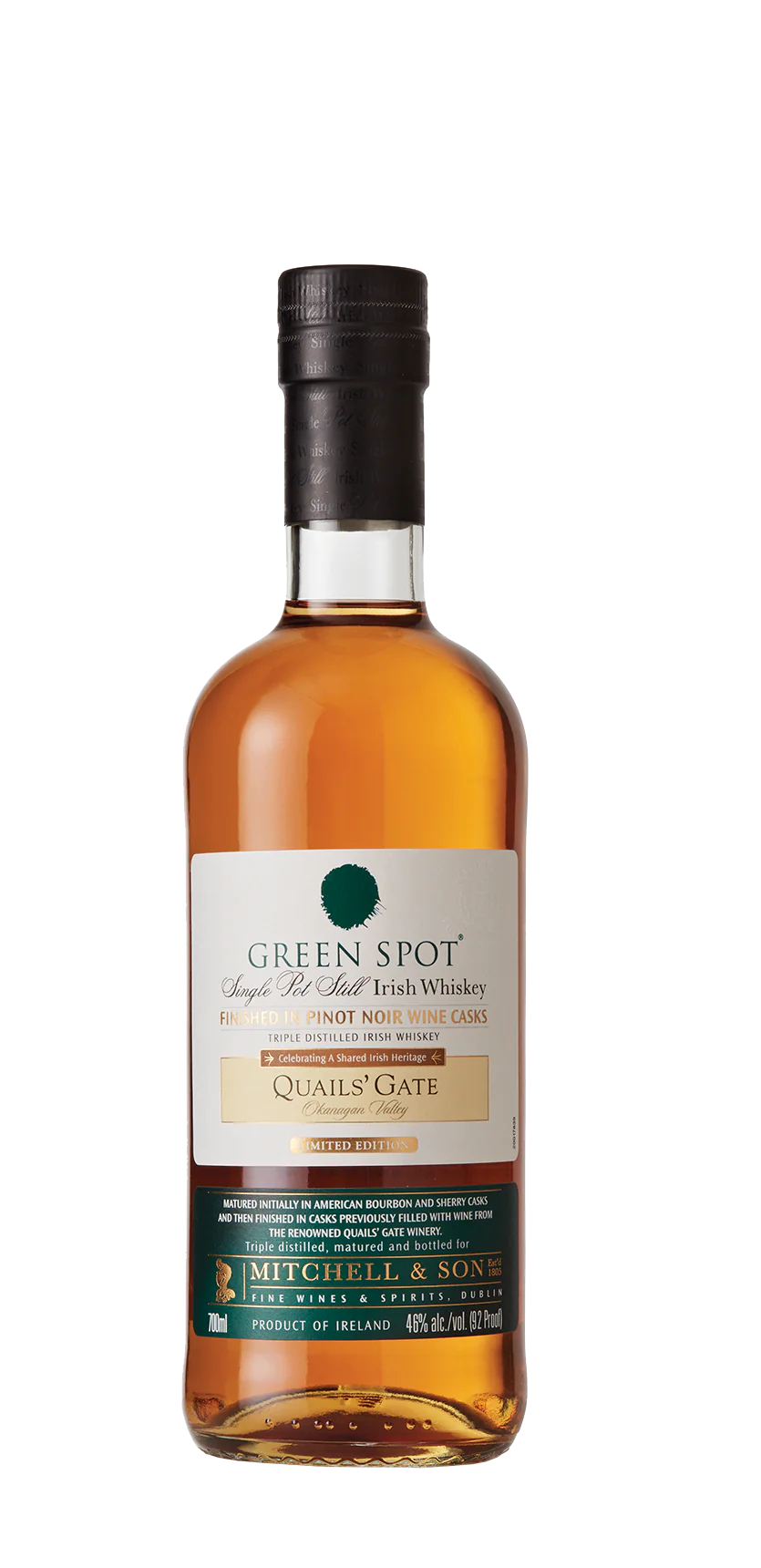 Discover Green Spot Quail's Gate—a single pot still Irish whiskey finished in Canadian Pinot Noir casks. Experience unmatched richness and complexity today!